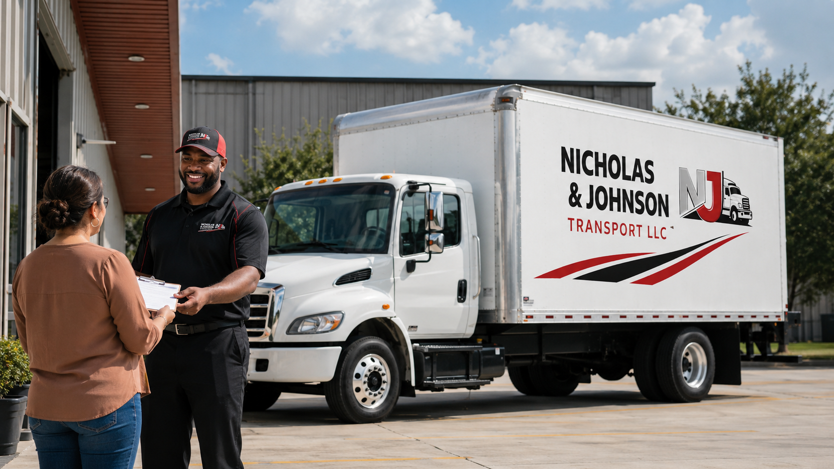 Nicholas & Johnson Transport driver with customer