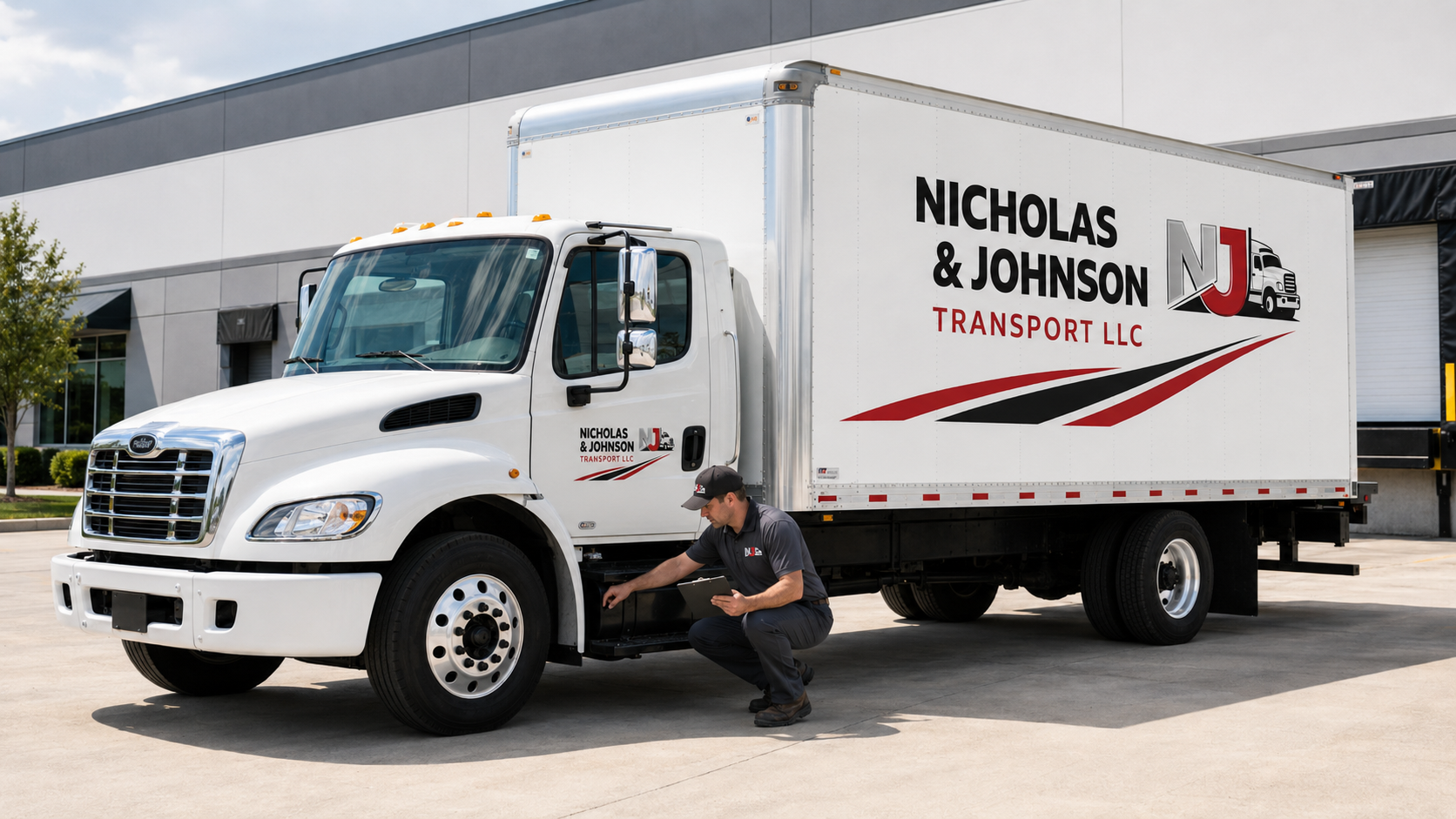 Driver conducting pre-trip inspection